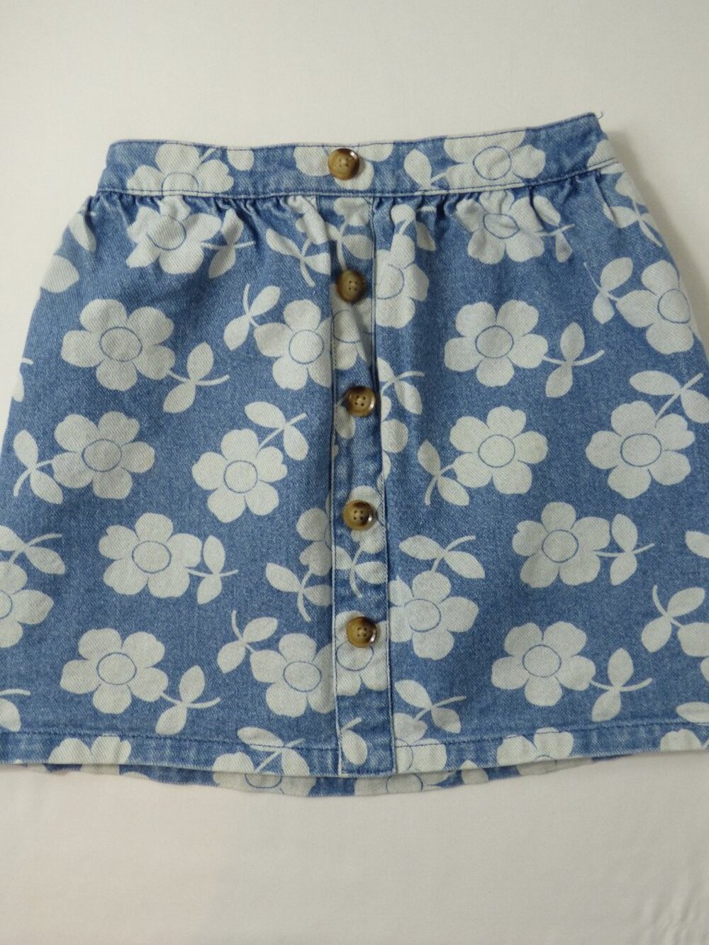 Mini Boden Flower Print Denim Skirt, Size 9-10 Years